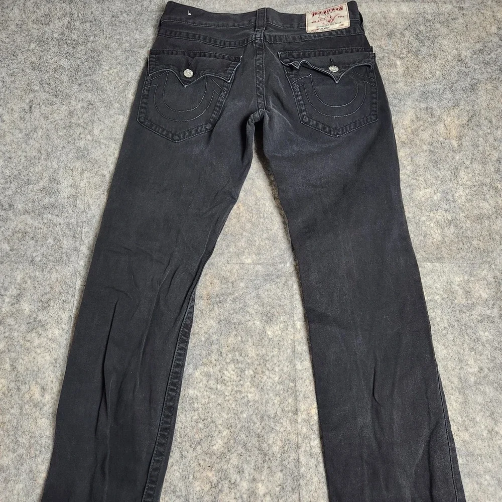 True Religion Straight Jeans Men 33x33 Black Denim Flap Embroidered Grunge Punk